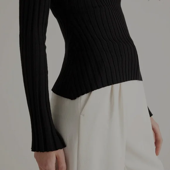 Quince Black Ribbed Long Sleeve Top - Picture 2 of 6